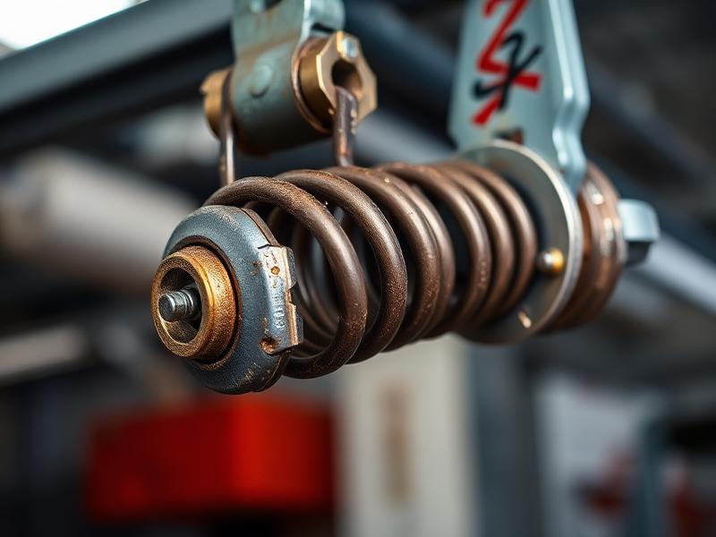Close-up of broken garage door spring showing wear requiring professional repair