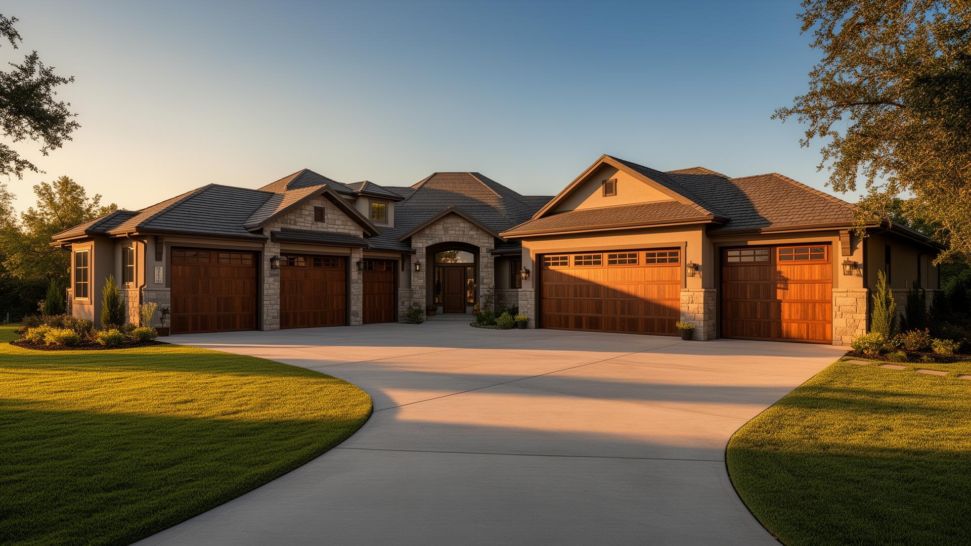 Premium insulated steel garage door with wood overlay on beautiful ranch home in Leesville Ohio